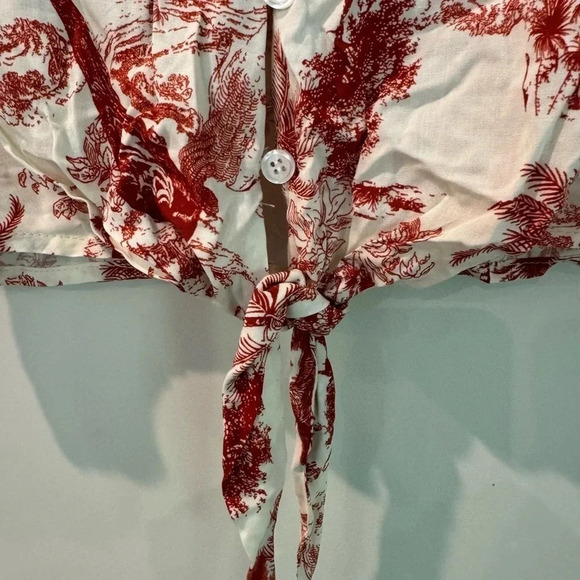 🍀 LEYDEN NWT LOFTIN TROPICAL RED TIE TOP - Picture 4 of 7